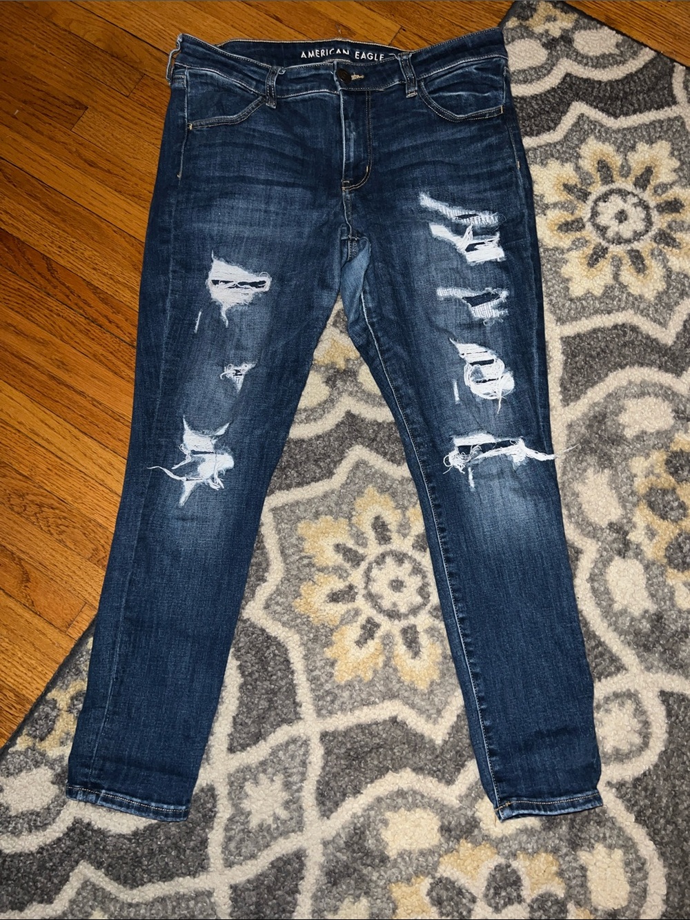 American Eagle Outfitters Dark Blue Ripped Jegging Jeans
